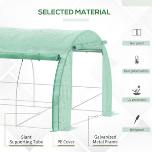 4 x 3 x 2 m Polytunnel Greenhouse with Roll-up Side Walls, Walk-in Grow House Tent with Steel Frame, Reinforced Cover, Zipped Door and 12 Mesh Windows for Garden, Green