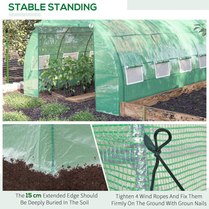 4 x 3 x 2 m Polytunnel Greenhouse with Roll-up Side Walls, Walk-in Grow House Tent with Steel Frame, Reinforced Cover, Zipped Door and 12 Mesh Windows for Garden, Green