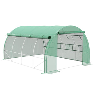 4 x 3 x 2 m Polytunnel Greenhouse with Roll-up Side Walls, Walk-in Grow House Tent with Steel Frame, Reinforced Cover, Zipped Door and 12 Mesh Windows for Garden, Green