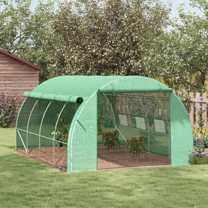 4 x 3 x 2 m Polytunnel Greenhouse with Roll-up Side Walls, Walk-in Grow House Tent with Steel Frame, Reinforced Cover, Zipped Door and 12 Mesh Windows for Garden, Green