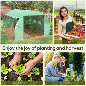 4 x 3 x 2 m Polytunnel Greenhouse with Roll-up Side Walls, Walk-in Grow House Tent with Steel Frame, Reinforced Cover, Zipped Door and 12 Mesh Windows for Garden, Green