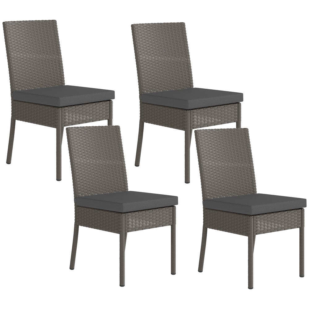 4 Pieces PE Rattan Garden Chairs with Cushion, Patio Wicker Dining Chairs with Backrest for Patio, Deck, Garden, Dark Grey