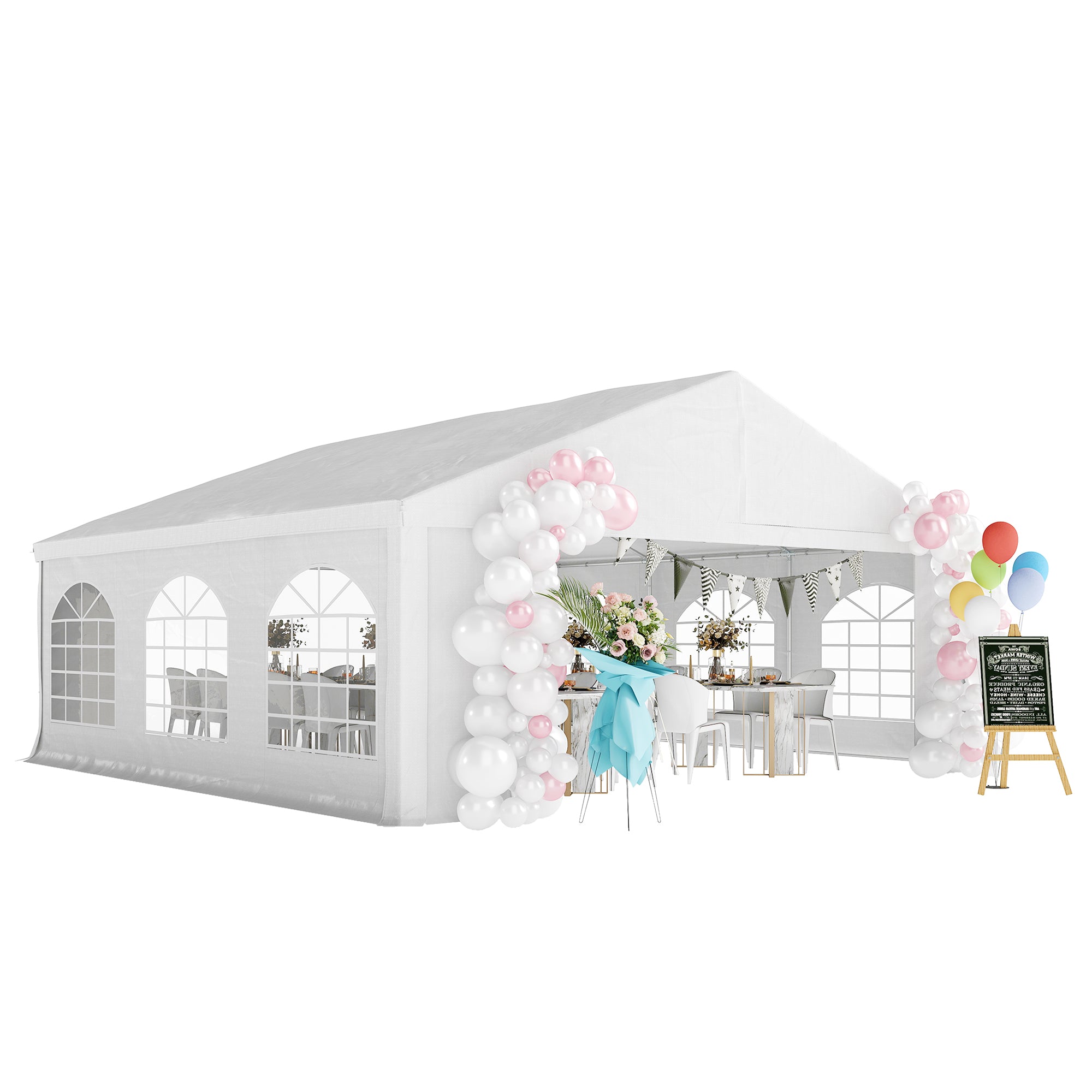 Outsunny 20' x 20' Heavy-duty Large Wedding Tent, Outdoor Carport Garage Party Tent, Patio Gazebo Canopy with Sidewall, White