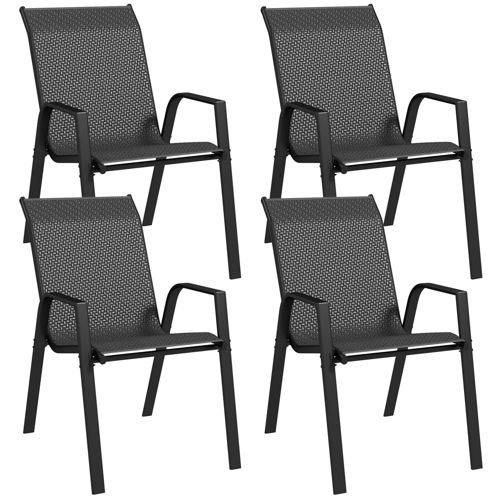 Stackable Outdoor Chairs Set of 4, Rattan Garden Chairs with Armrests and Backrest for Deck, Grey