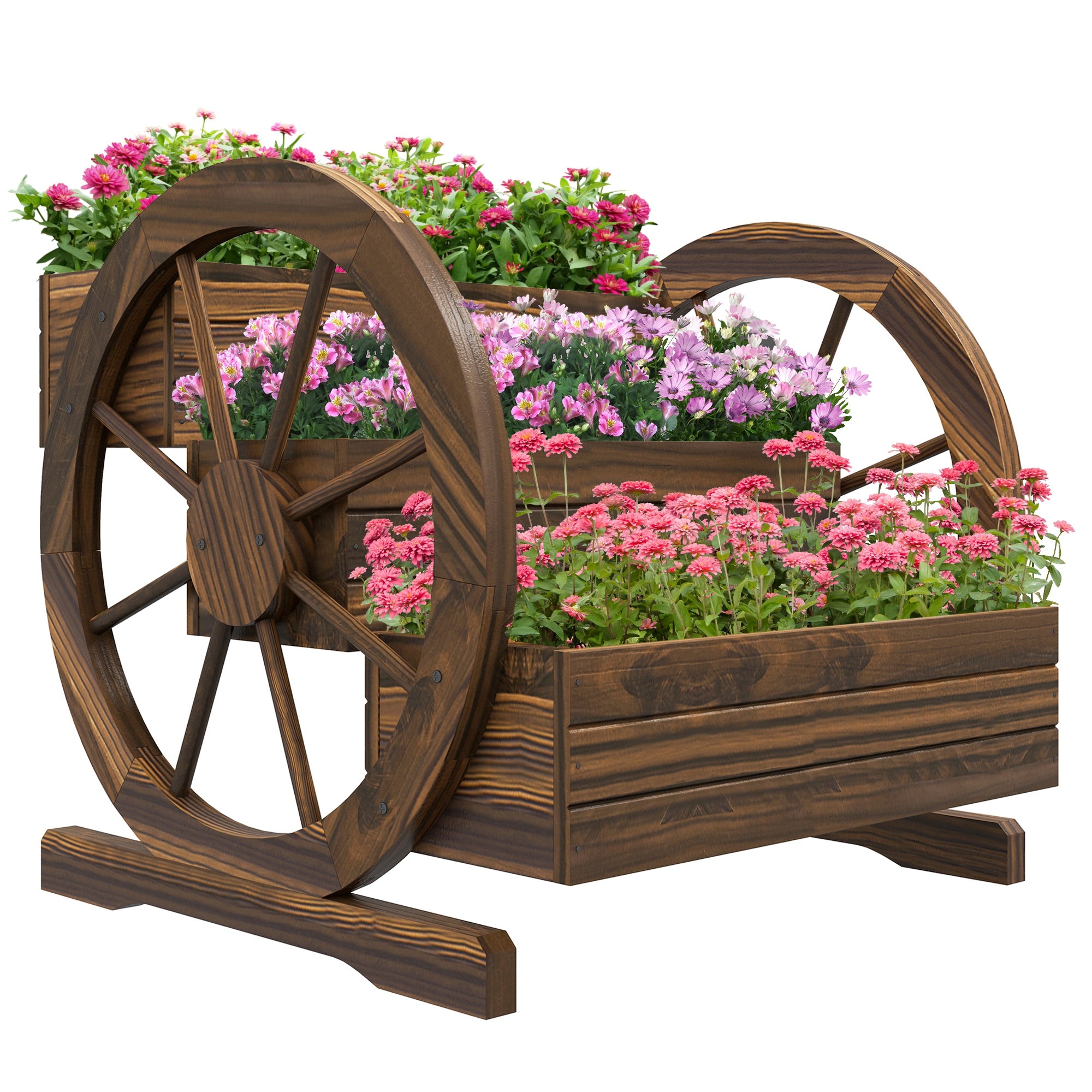 3 tier planter pots Outsunny Wooden Wagon Planter Box 3-Tier Raised Garden Bed for Vegetables Flowers Herbs