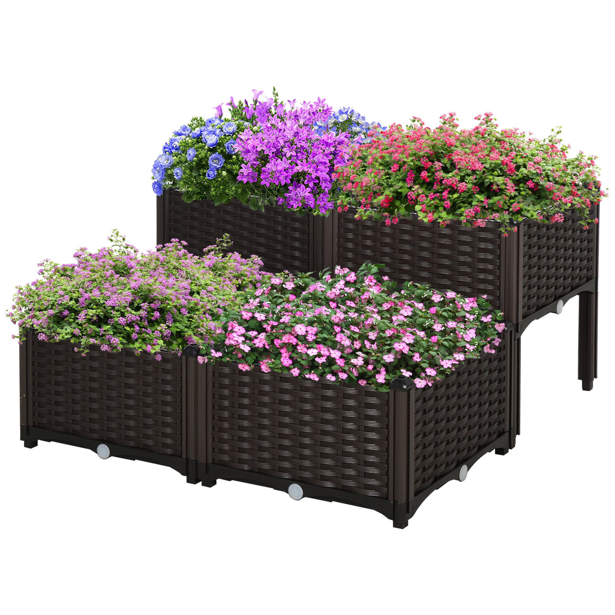 raised self watering planter box Outsunny 4 Piece Raised Garden Bed Kit to Grow Flowers Herbs & Vegetables Garden Bed Kits with Legs Brown