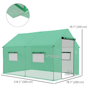 6.6' x 10' x 6.6' Tunnel Greenhouse with Roll-up Door and Mesh Windows, Walk-in Green House with PE Cover and Steel Frame, Garden Plants Growing Warm House Tent, Green