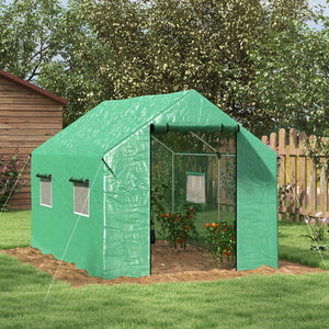 6.6' x 10' x 6.6' Tunnel Greenhouse with Roll-up Door and Mesh Windows, Walk-in Green House with PE Cover and Steel Frame, Garden Plants Growing Warm House Tent, Green