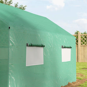 6.6' x 10' x 6.6' Tunnel Greenhouse with Roll-up Door and Mesh Windows, Walk-in Green House with PE Cover and Steel Frame, Garden Plants Growing Warm House Tent, Green