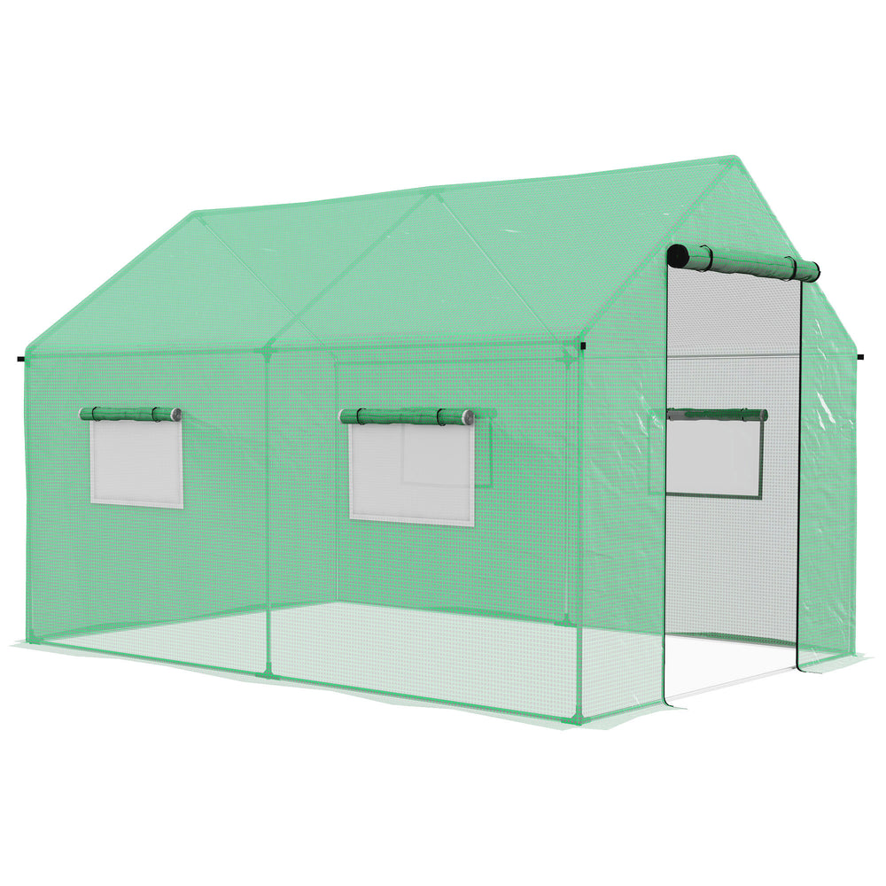 6.6' x 10' x 6.6' Tunnel Greenhouse with Roll-up Door and Mesh Windows, Walk-in Green House with PE Cover and Steel Frame, Garden Plants Growing Warm House Tent, Green
