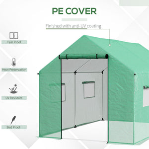 6.6' x 10' x 6.6' Tunnel Greenhouse with Roll-up Door and Mesh Windows, Walk-in Green House with PE Cover and Steel Frame, Garden Plants Growing Warm House Tent, Green