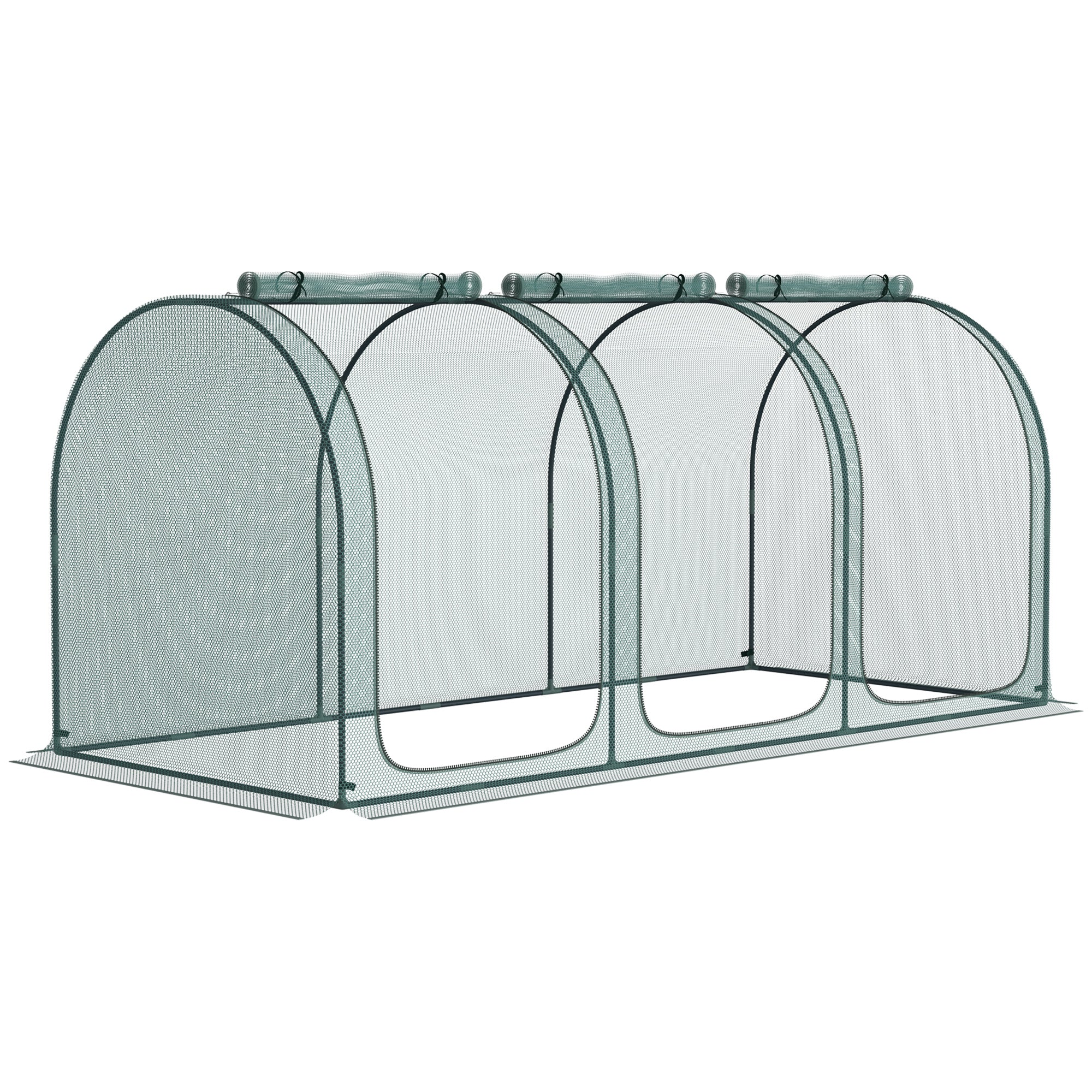 outward plant tent Outsunny 9' x 4' Plant Protection Tent with 3 Zippered Doors, Storage Bag and 4 Ground Stakes, Green