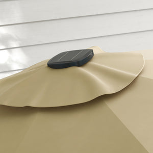 3(m) Cantilever Roma Parasol Adjustable Garden Sun Umbrella with LED Solar Light, Aluminium Frame, Tilt & Crank, UV50+, Cross Base Rotating Outdoor- Khaki