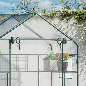 Walk-in Greenhouse with 4 Shelves, 56" x 29" x 77" Mini Greenhouse ,Roll-Up Door, Mesh Windows for Seedling, Flowers, Plant Growing, Clear