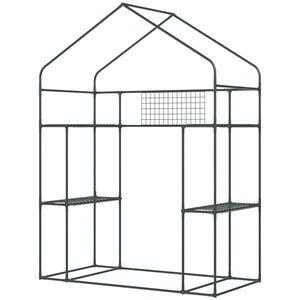 Walk-in Greenhouse with 4 Shelves, 56" x 29" x 77" Mini Greenhouse ,Roll-Up Door, Mesh Windows for Seedling, Flowers, Plant Growing, Clear