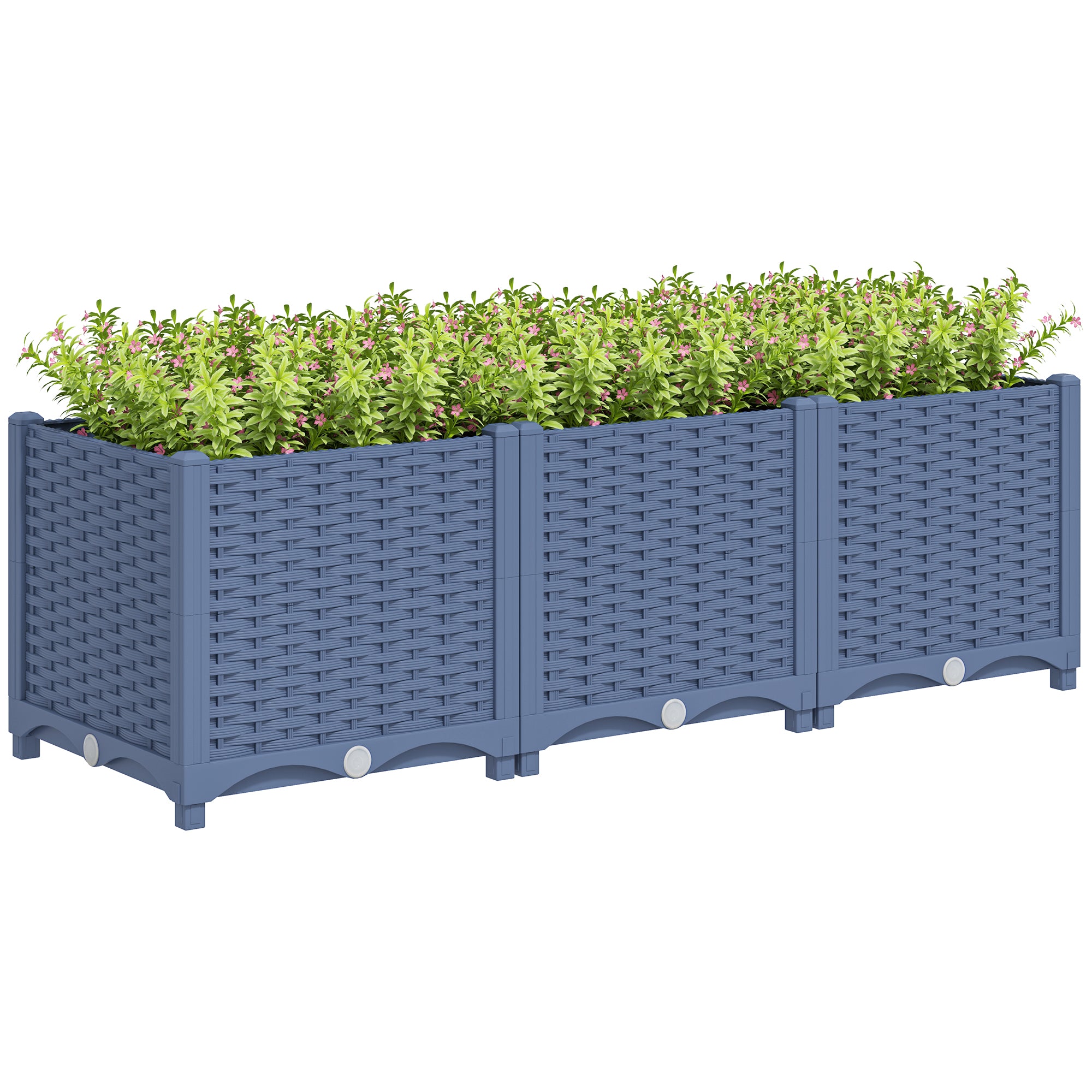 horizontal planter indoor Outsunny Plastic Raised Garden Bed, 4 x 1 x 1 ft Outdoor Flower Box with Drainage Holes for Vegetables, Herbs, Blue