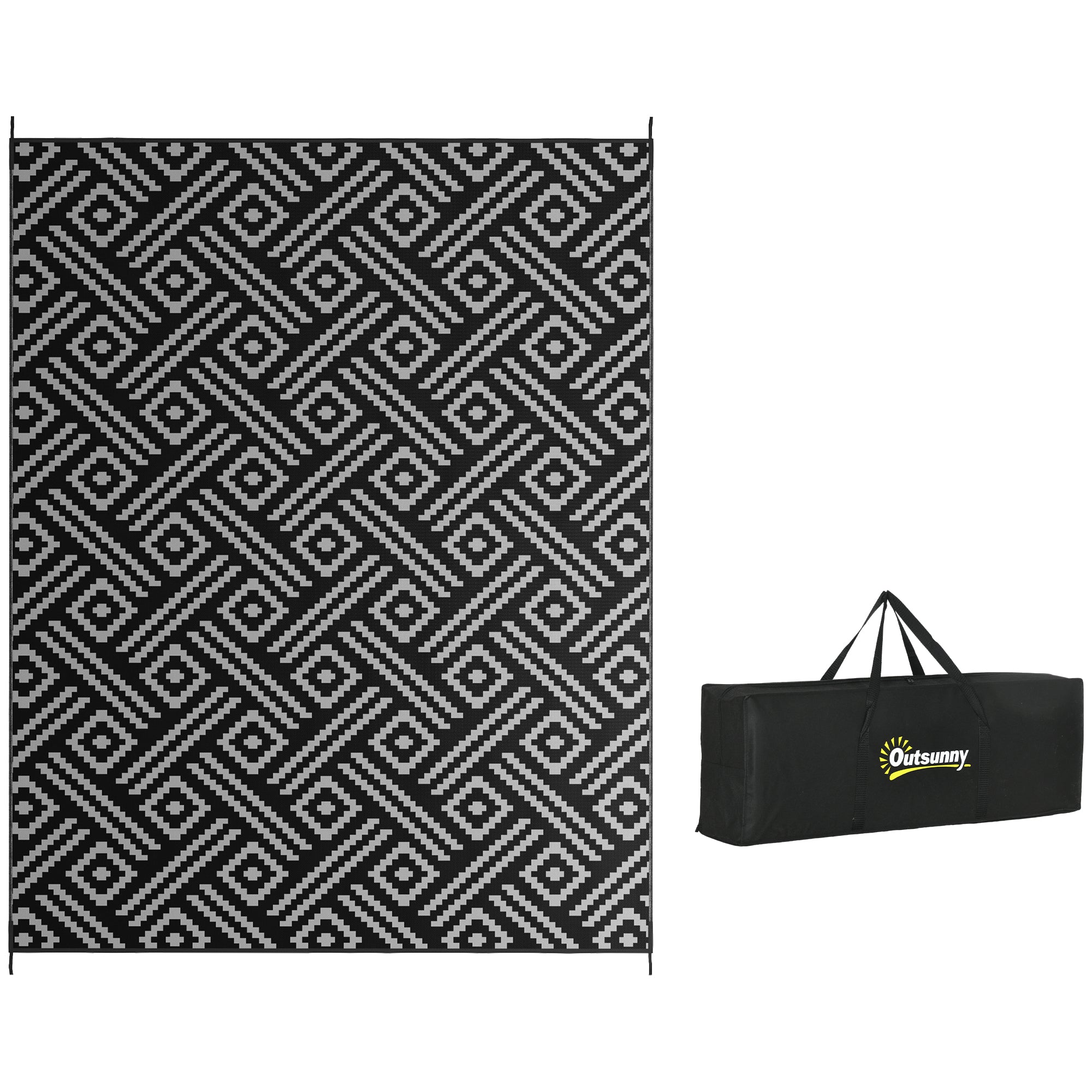 tent rug Outsunny 9' x 12' Reversible Camping Rug with Carry Bag, Black & Gray  Geometric