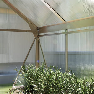6' x 6' x 6.6' Polycarbonate Greenhouse, Walk-In Green House Kit Garden, Plants Grow, Galvanized Sheet Aluminum Frame with Rain Gutter, Vent and Sliding Door, Silver