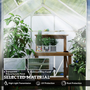 6' x 6' x 6.6' Polycarbonate Greenhouse, Walk-In Green House Kit Garden, Plants Grow, Galvanized Sheet Aluminum Frame with Rain Gutter, Vent and Sliding Door, Silver