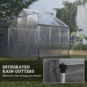 6' x 6' x 6.6' Polycarbonate Greenhouse, Walk-In Green House Kit Garden, Plants Grow, Galvanized Sheet Aluminum Frame with Rain Gutter, Vent and Sliding Door, Silver