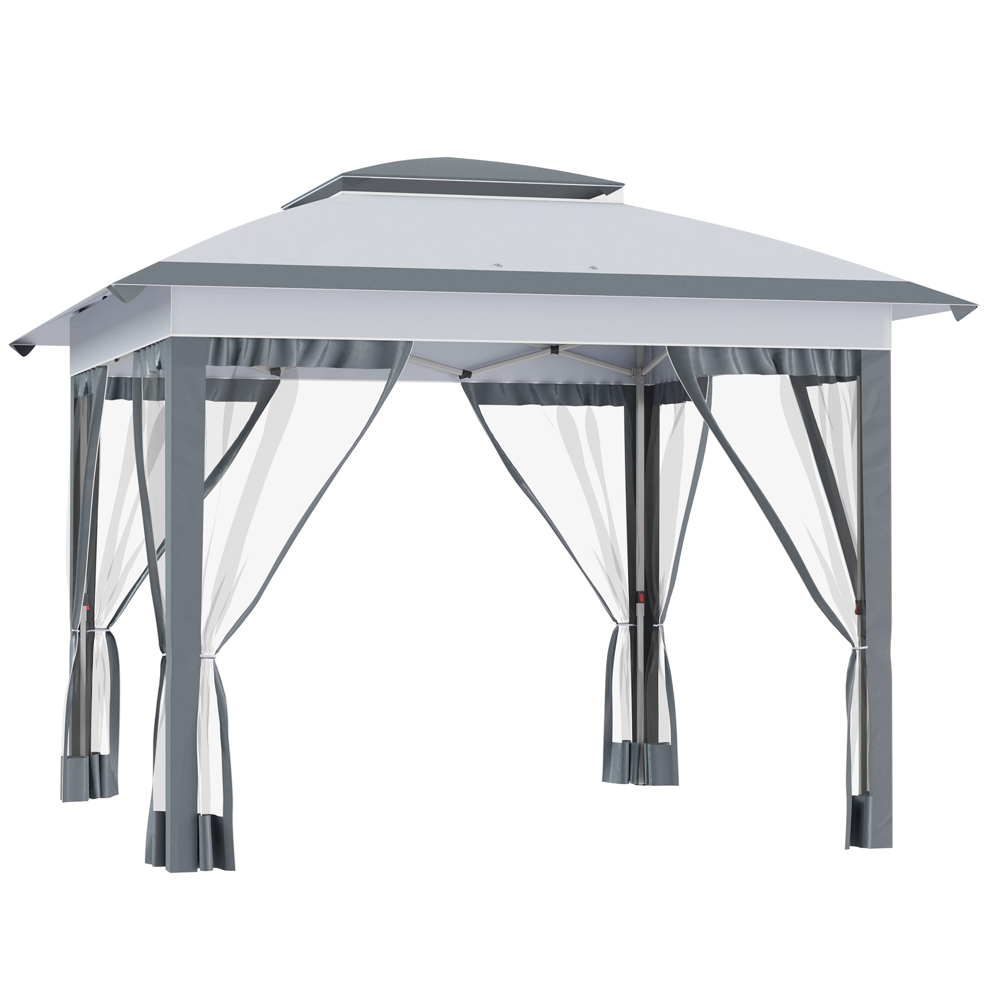 folding outdoor tent Outsunny 12x12 Pop Up Gazebo Sun Shade Instant Folding with Mesh Sidewall Netting, 3-Level Adjustable Height and Storage Bag, Gray
