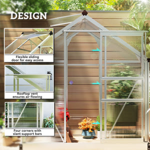 6' x 4' x 6.6' Polycarbonate Greenhouse, Walk-In Green House Kit Garden, Plants Grow, Galvanized Sheet Aluminum Frame with Rain Gutter, Vent and Sliding Door, Silver