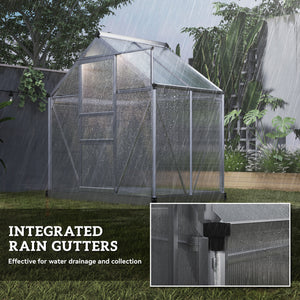 6' x 4' x 6.6' Polycarbonate Greenhouse, Walk-In Green House Kit Garden, Plants Grow, Galvanized Sheet Aluminum Frame with Rain Gutter, Vent and Sliding Door, Silver