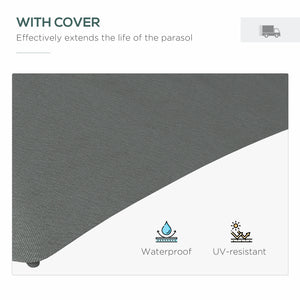 3(m) Cantilever Parasol with Solar LED and Easy Lever, Garden Parasol Umbrella with Cross Base and Waterproof Cover, Outdoor Sun Shades, Dark Grey