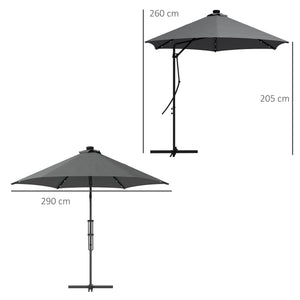 3(m) Cantilever Parasol with Solar LED and Easy Lever, Garden Parasol Umbrella with Cross Base and Waterproof Cover, Outdoor Sun Shades, Dark Grey