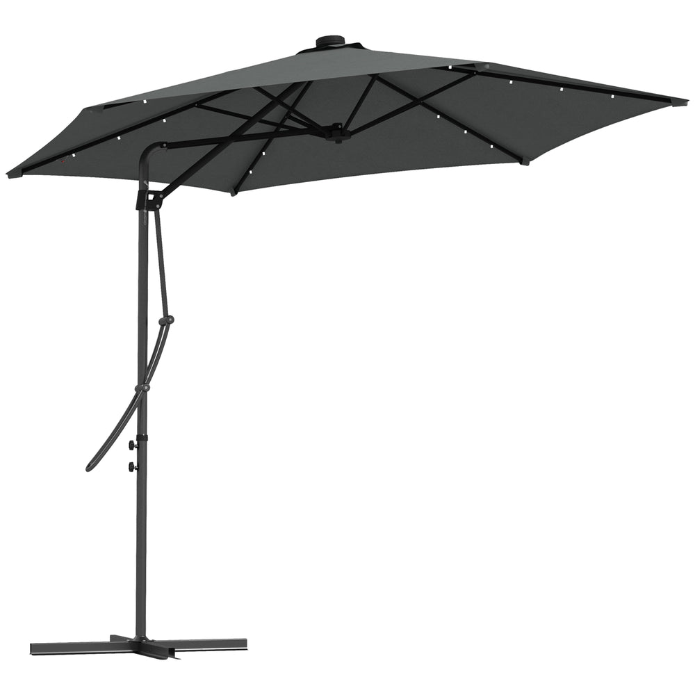 3(m) Cantilever Parasol with Solar LED and Easy Lever, Garden Parasol Umbrella with Cross Base and Waterproof Cover, Outdoor Sun Shades, Dark Grey