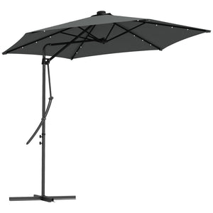 3(m) Cantilever Parasol with Solar LED and Easy Lever, Garden Parasol Umbrella with Cross Base and Waterproof Cover, Outdoor Sun Shades, Dark Grey