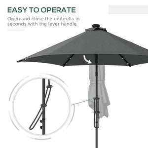 3(m) Cantilever Parasol with Solar LED and Easy Lever, Garden Parasol Umbrella with Cross Base and Waterproof Cover, Outdoor Sun Shades, Dark Grey