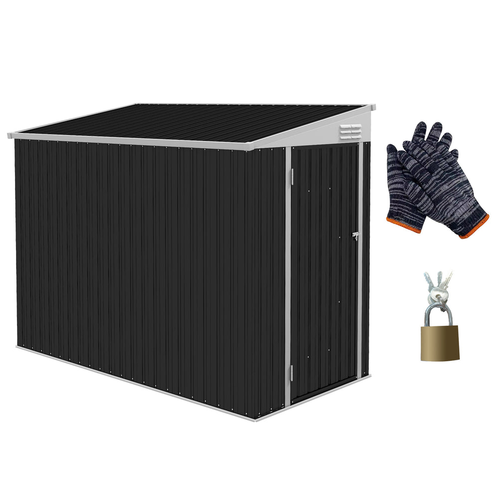 4' x 8' Steel Garden Storage Shed Lean to Shed Outdoor Metal Tool House with Lockable Door and 2 Air Vents for Backyard, Patio, Lawn, Dark Grey