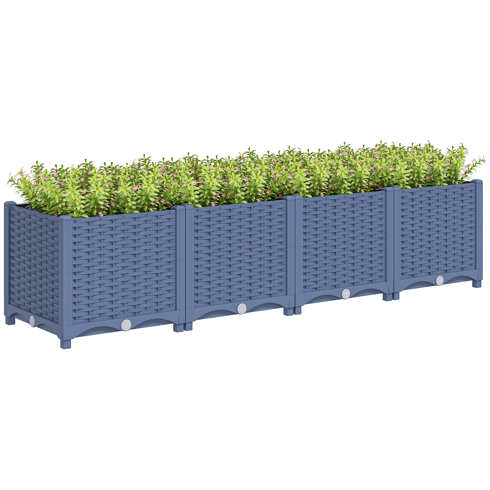 Outsunny Plastic Raised Garden Bed, 5 x 1 x 1 ft Outdoor Flower Box with Drainage Holes for Vegetables, Herbs, Blue