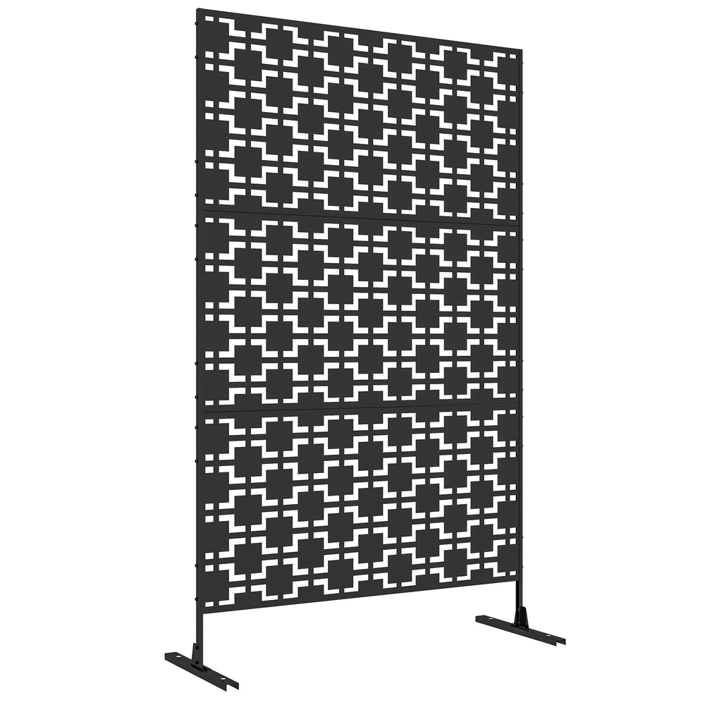 Metal Outdoor Privacy Screen, Decorative Outdoor Divider with Stand and Expansion Screws, Freestanding Privacy Panel for Garden, Backyard, Deck, Grid Style, Black