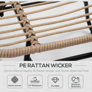 Rattan Chair with Stool, Outdoor Balcony Chair with Cushion, Adjustable Foot Pads for Patio, Garden, Backyard, Natural