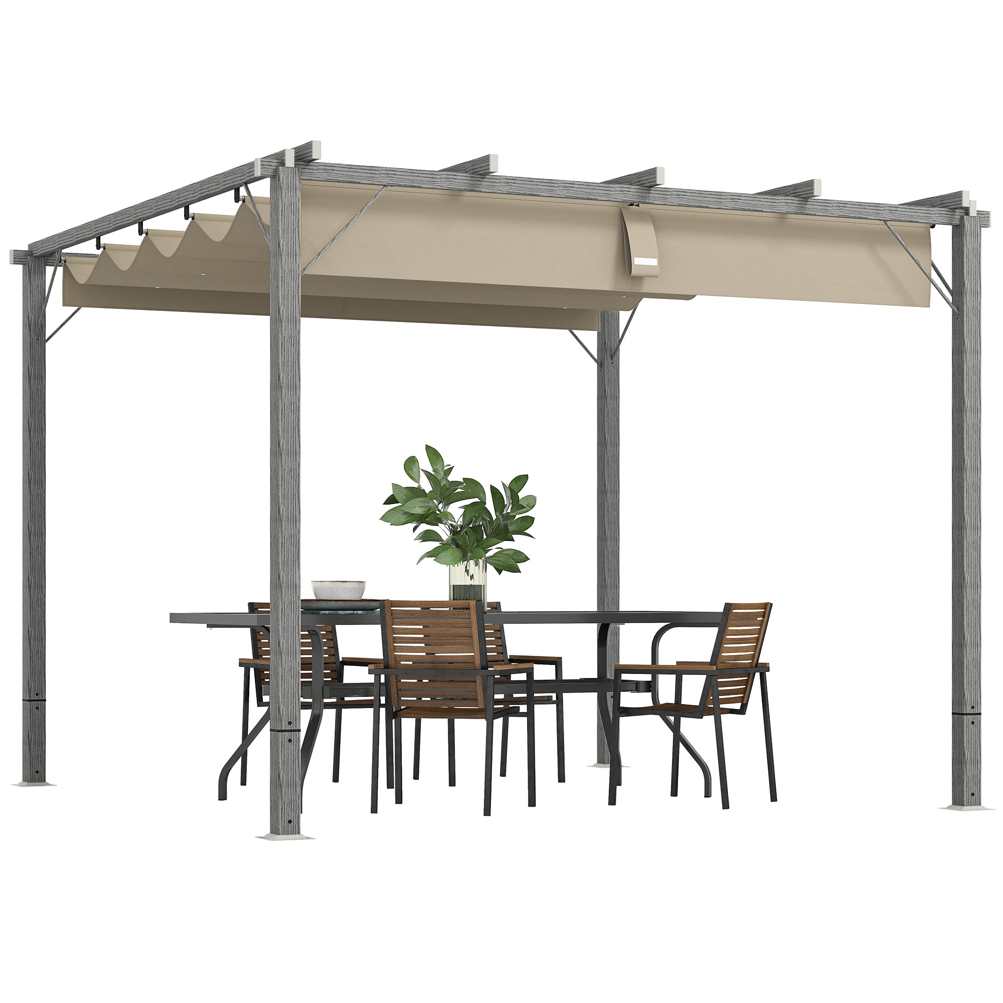 x 3(m) Garden Pergola with Retractable Roof Canopy and Wood