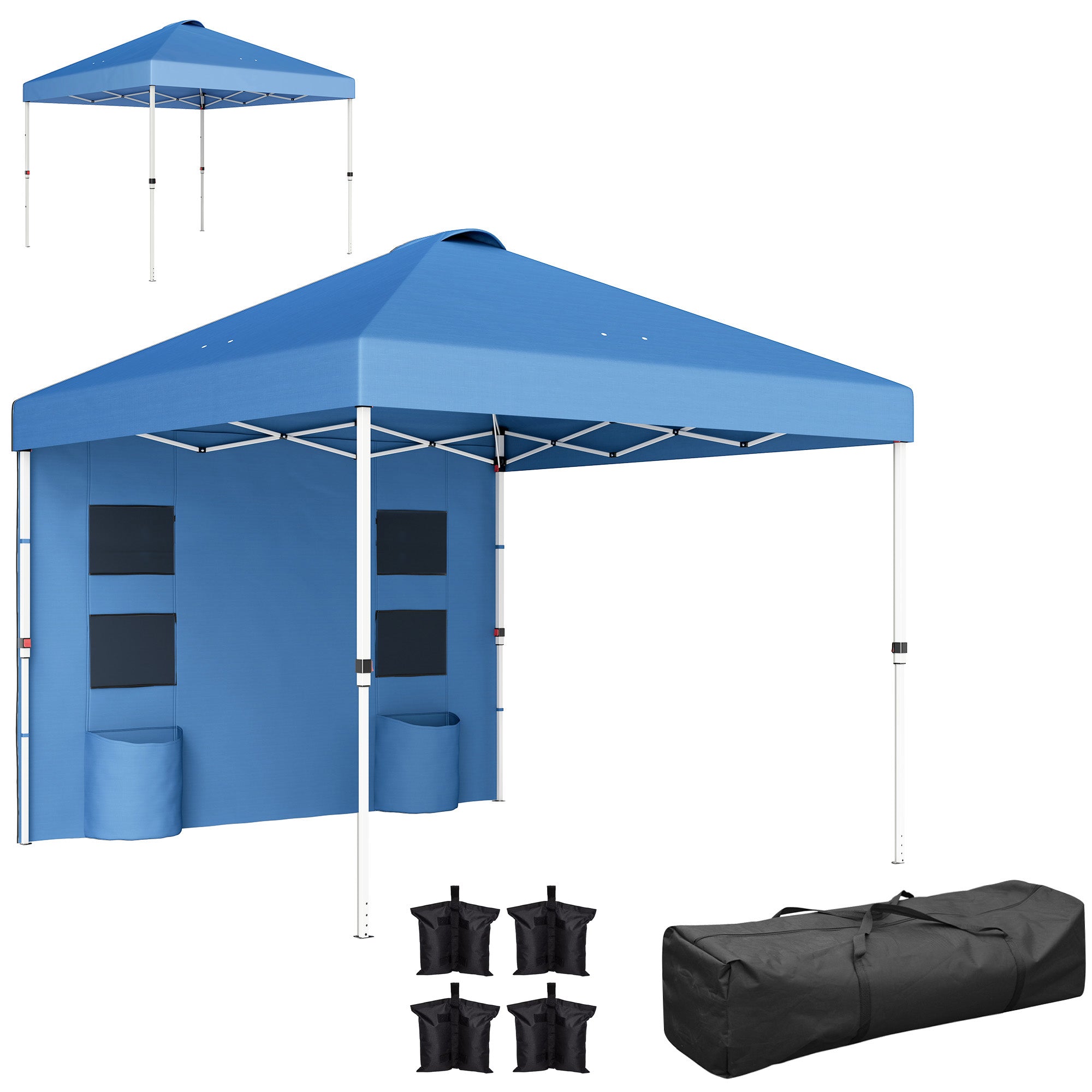 pop up tent storage Outsunny 10' x 10' Pop Up Canopy Tent w/ Sidewall, Height Adjustable Instant Sun Shelter w/ Storage Pockets, Dark Blue