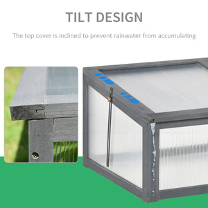 39" x 26" x 16" Wooden Cold Frame with Openable and Tilted Top Cover, Small Polycarbonate Planter Box for Flowers, Vegetables, Plants, Grey