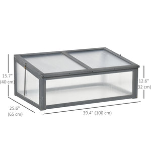 39" x 26" x 16" Wooden Cold Frame with Openable and Tilted Top Cover, Small Polycarbonate Planter Box for Flowers, Vegetables, Plants, Grey
