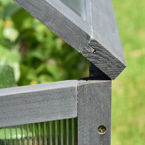 39" x 26" x 16" Wooden Cold Frame with Openable and Tilted Top Cover, Small Polycarbonate Planter Box for Flowers, Vegetables, Plants, Grey