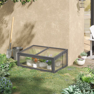 39" x 26" x 16" Wooden Cold Frame with Openable and Tilted Top Cover, Small Polycarbonate Planter Box for Flowers, Vegetables, Plants, Grey