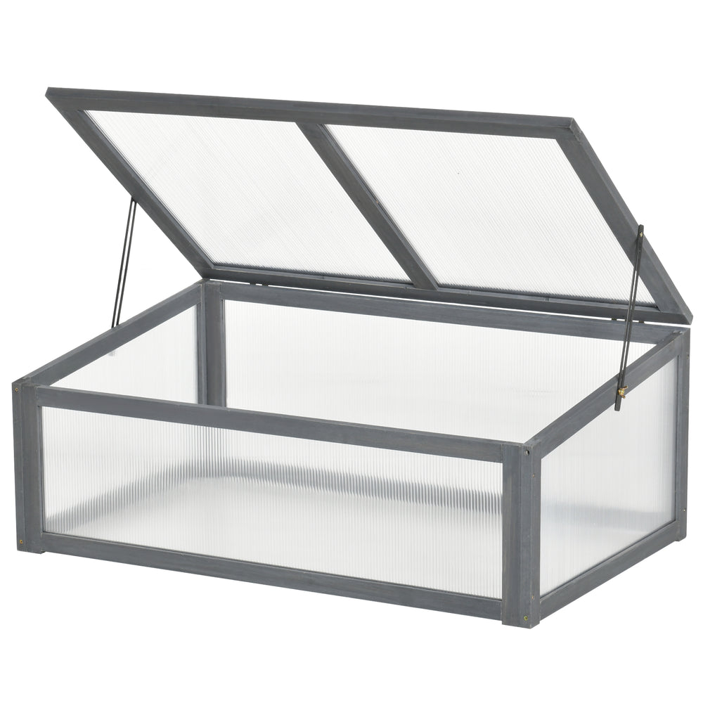 39" x 26" x 16" Wooden Cold Frame with Openable and Tilted Top Cover, Small Polycarbonate Planter Box for Flowers, Vegetables, Plants, Grey