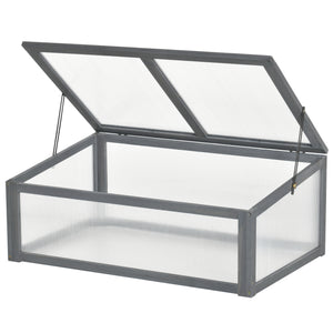 39" x 26" x 16" Wooden Cold Frame with Openable and Tilted Top Cover, Small Polycarbonate Planter Box for Flowers, Vegetables, Plants, Grey