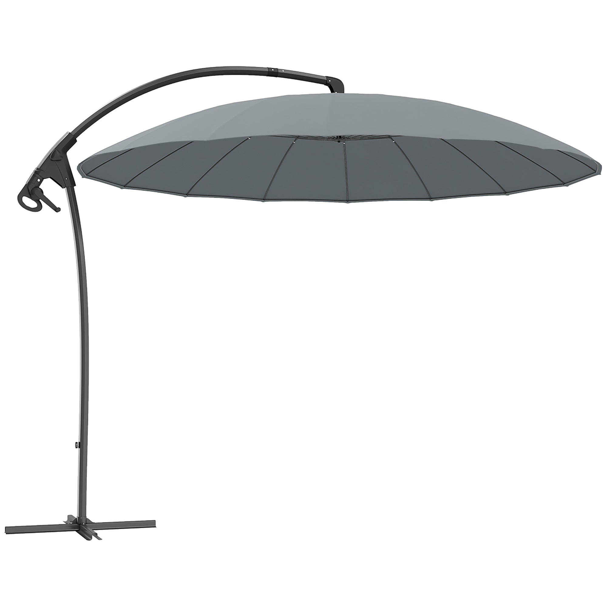 Outsunny 9' Cantilever Umbrella with 16 Fiberglass Ribs & Cross Base, Grey