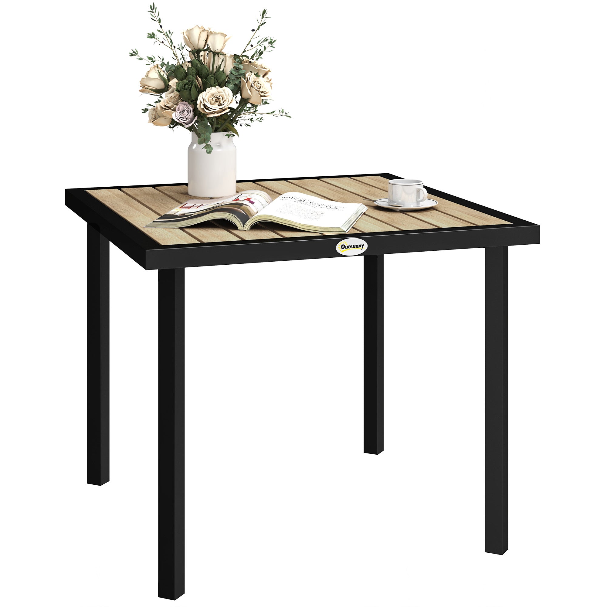 17/mo - Finance VICLLAX Outdoor Metal Dining Table, 4 Person Black Square Patio Backyard Furniture Table For 4 With Umbrella Hole