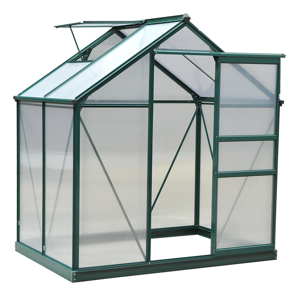 6' x 4' x 6.6' Polycarbonate Greenhouse, Walk-In Green House Kit Garden, Plants Grow, Galvanized Sheet Aluminum Frame with Rain Gutter, Vent and Sliding Door, Green