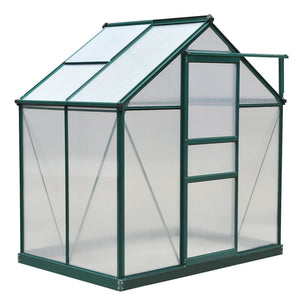 6' x 4' x 6.6' Polycarbonate Greenhouse, Walk-In Green House Kit Garden, Plants Grow, Galvanized Sheet Aluminum Frame with Rain Gutter, Vent and Sliding Door, Green