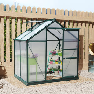 6' x 4' x 6.6' Polycarbonate Greenhouse, Walk-In Green House Kit Garden, Plants Grow, Galvanized Sheet Aluminum Frame with Rain Gutter, Vent and Sliding Door, Green