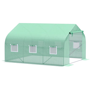 10' x 11' x 7' Walk-in Greenhouse Outdoor Plant Tunnel Warm Hot House w/ Roll Up Door and 6 Mesh Windows, Steel Frame, Green